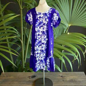 Kalena Fashions of Hawaii Muumuu Hawaiian Purple Floral Caftan Dress Size XL